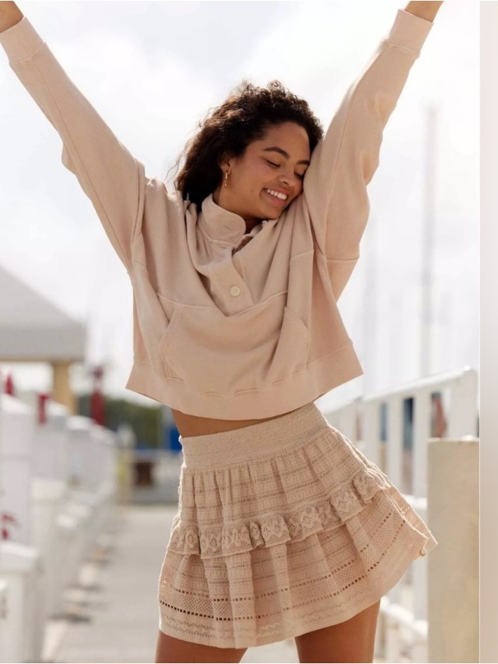 Aerie soft Pink Tiered Lace-Crochet Mini Skirt. Feminine Bohemian embroidered S